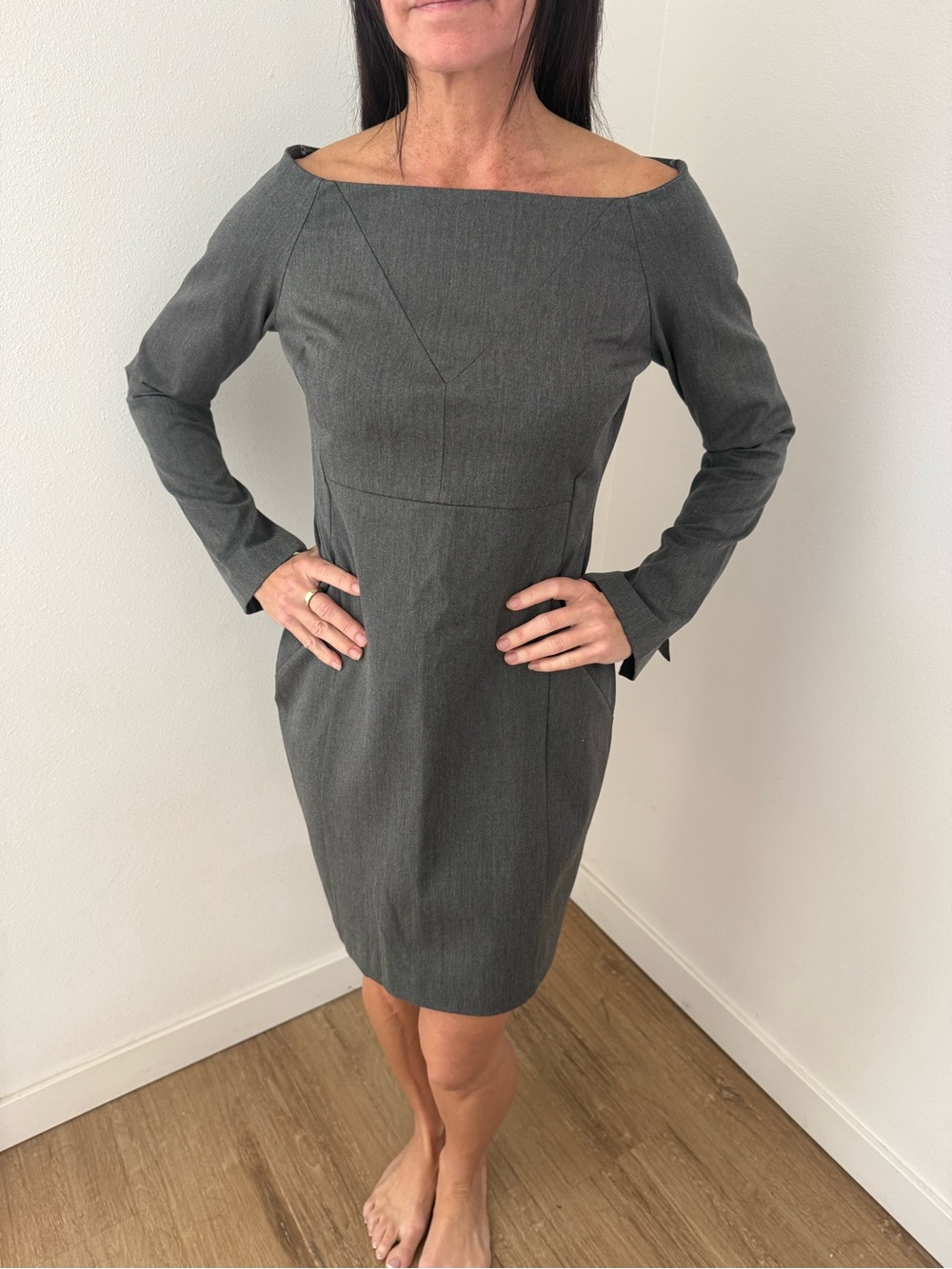 Zara Classic Boatneck Long-Sleeve Sheath Dress - Gray